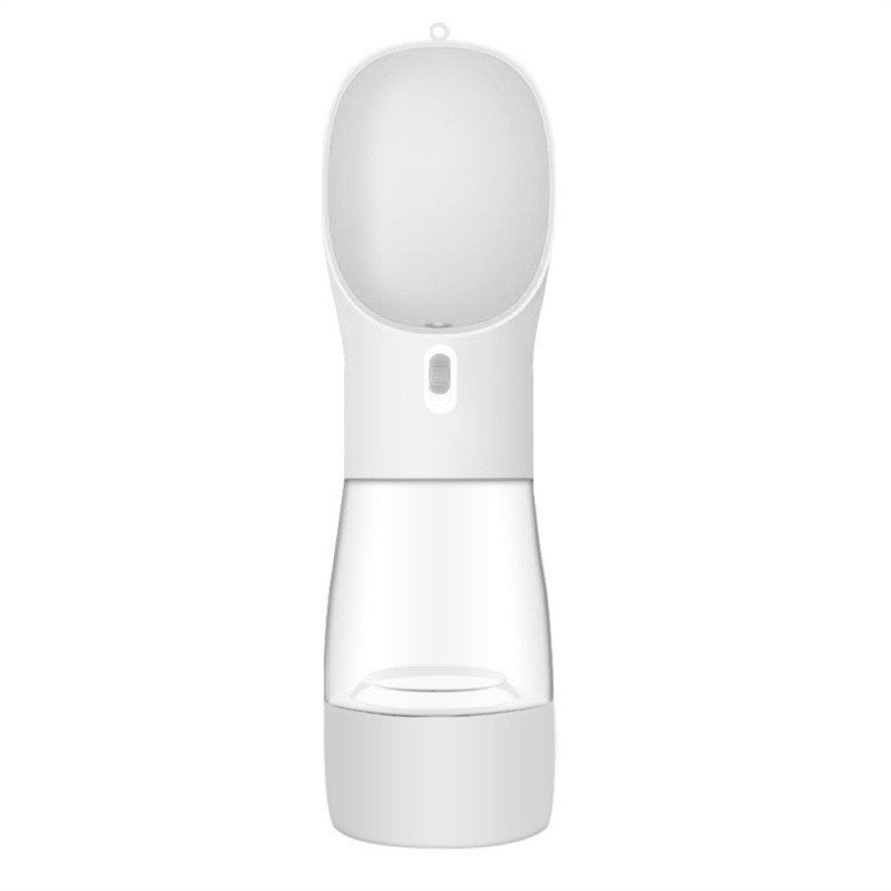 Clear water bottle with white top and bottom on a white background for cat dog baby