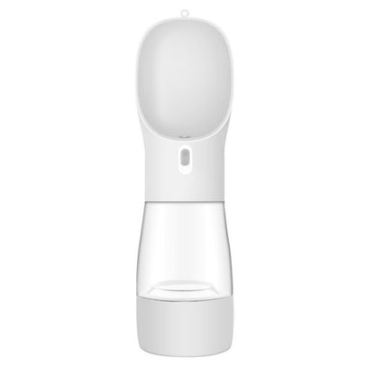 Clear water bottle with white top and bottom on a white background for cat dog baby