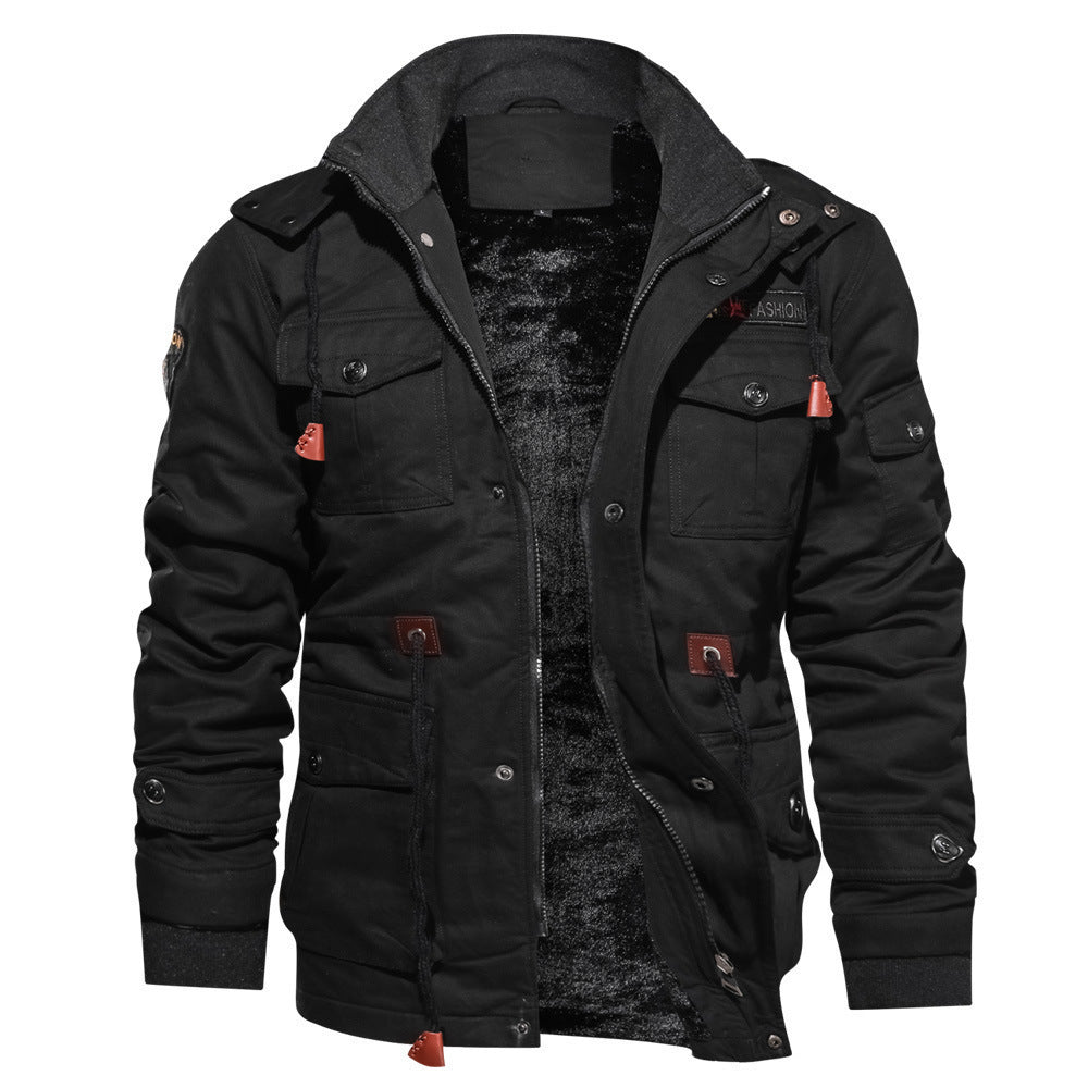 Men's winter zip-up coat with detachable hood