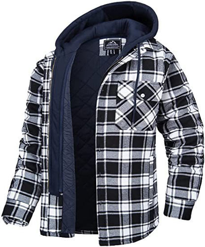Plaid jacket with navy hood on a white background men fashion