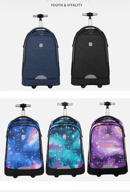 Teenagers rolling school bag