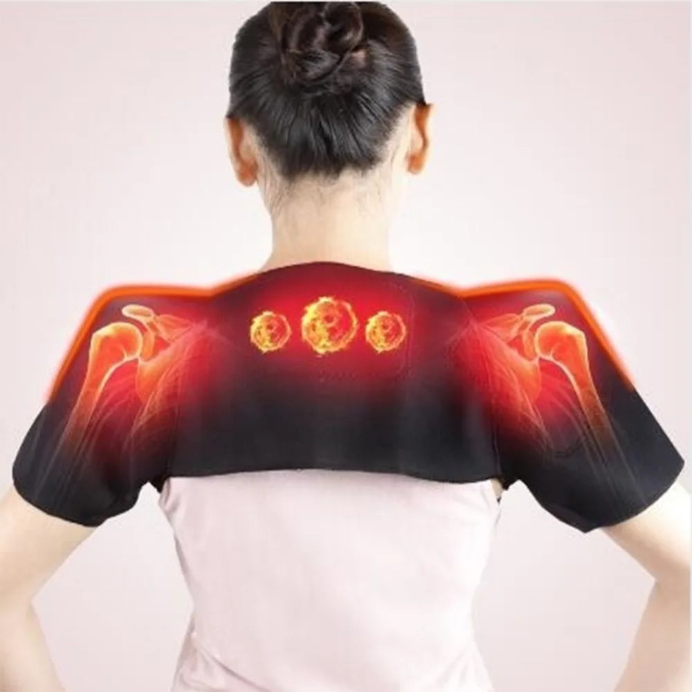 Self-heating shoulder pad for muscle soreness