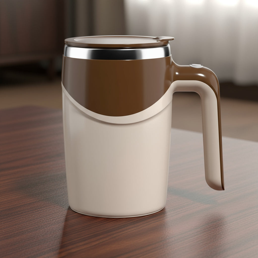 Travel-friendly automatic stirring mug