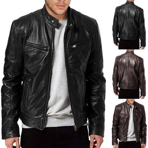 Black leather jacket shown from multiple angles on a white background