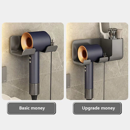 Bathroom hair dryer storage with no drill installation