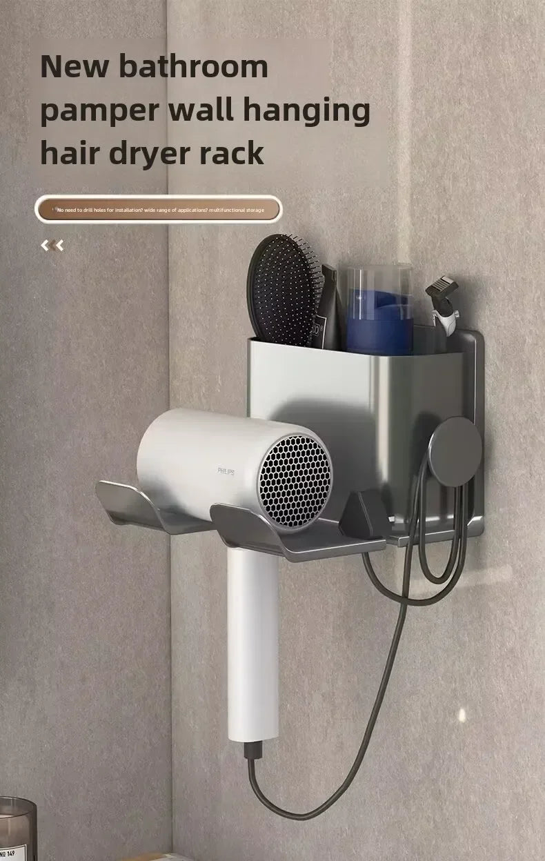 Non-drilling wall shelf for hair dryer