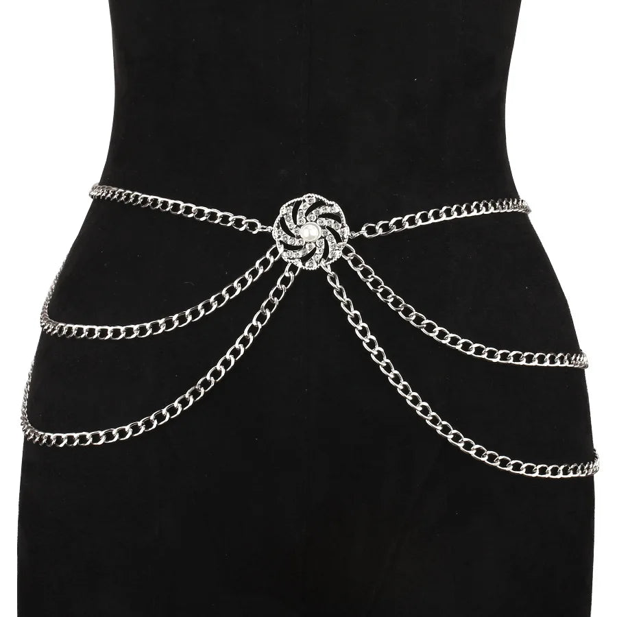 Pearl inlaid metal belt