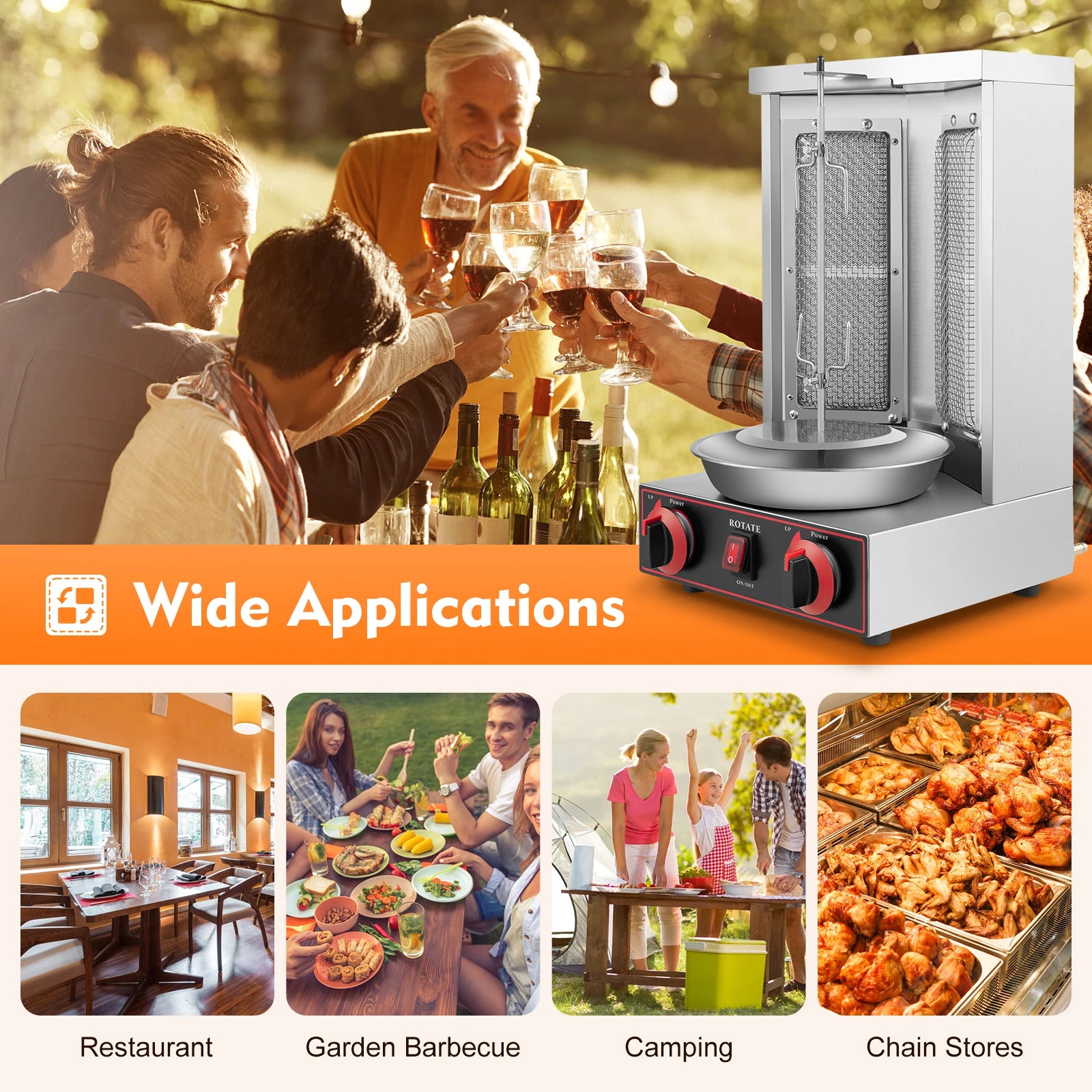 Vertical doner kebab machine with top motor