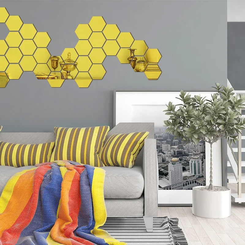 pcs hexagon mirror wall stickers - Home Decor - 3D Hexagon Mirror Wall Sticker