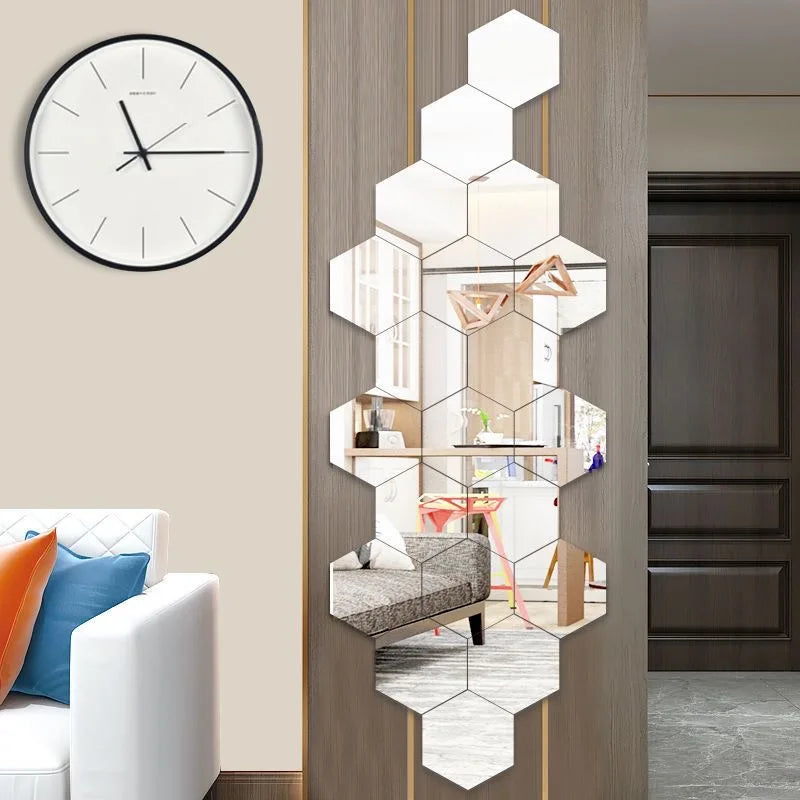 modern hexagon wall art - Home Decor - 3D Hexagon Mirror Wall Sticker
