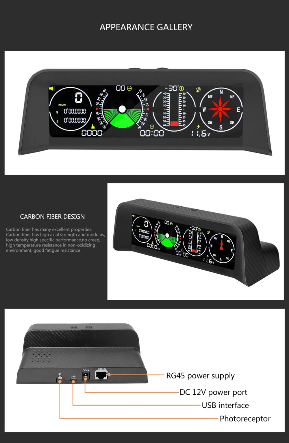 Car hud inclinometer pitch angle