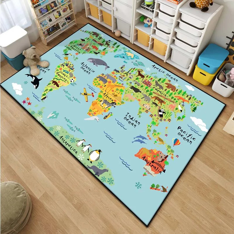 classroom geography rug - Home - Kitchen - Kids World Map Area Rug