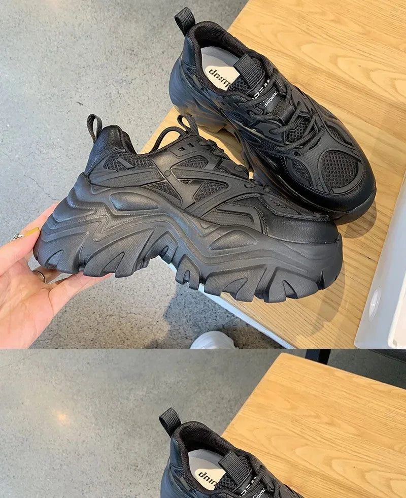 Trendy women's chunky leather sneakers