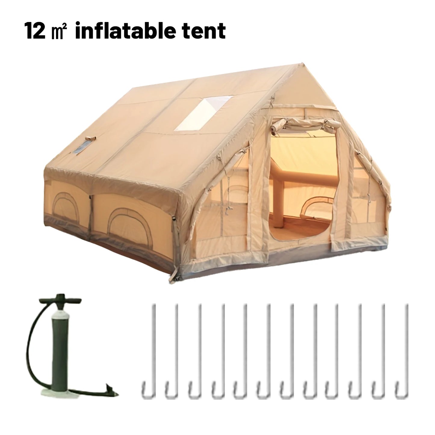 Spacious inflatable tent with automatic setup