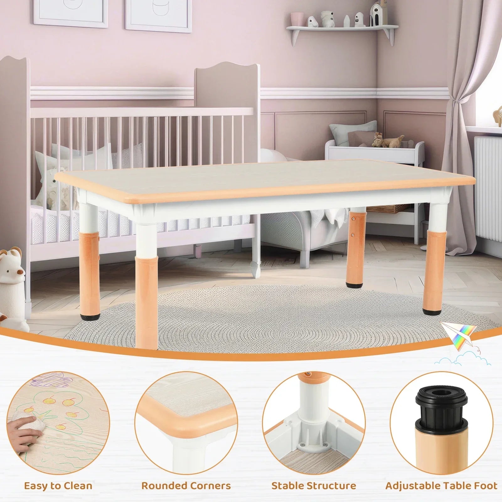 Adjustable table for kids with chairs