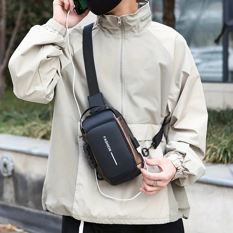 Men's casual sling bag with zip closure