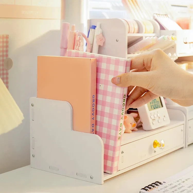 Wooden desktop organizer with drawers