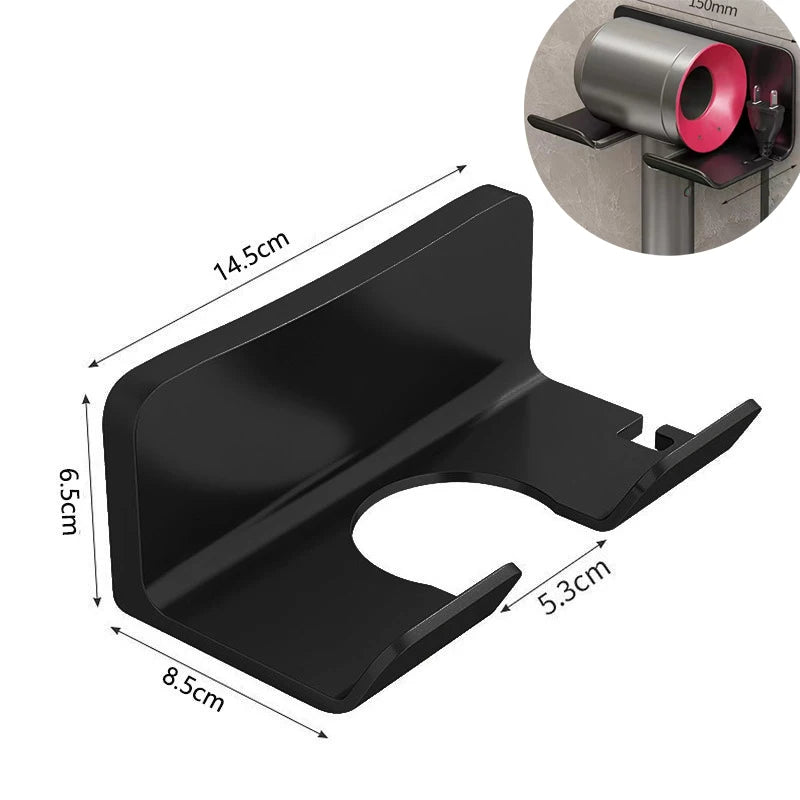 Bathroom hair dryer holder with integrated storage