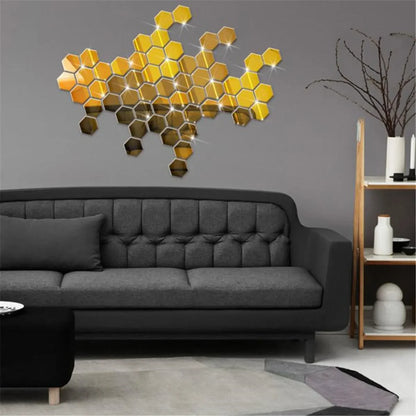geometric mirror decals - Home Decor - 3D Hexagon Mirror Wall Sticker
