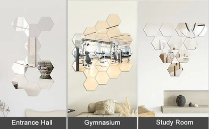 d mirror wall stickers - Home Decor - 3D Hexagon Mirror Wall Sticker