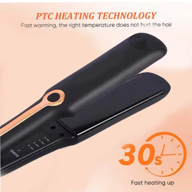 Hair straightening iron with wide plates