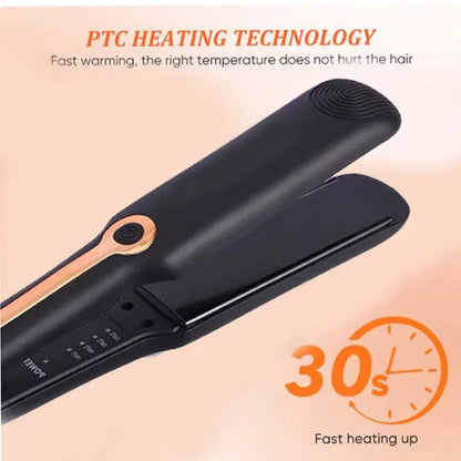 Hair straightening iron with wide plates