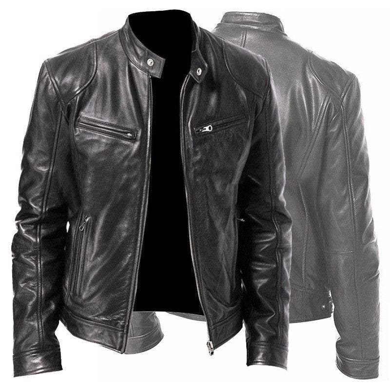 zip-up leather jacket for men
