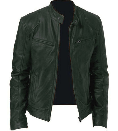 Green leather jacket on a white background