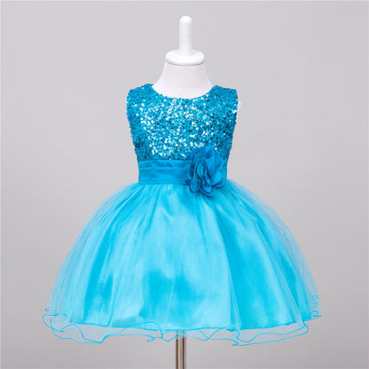 Turquoise sequin  Elegant Girls Dress for Birthday Celebration
